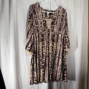 Soma Tunic Dress Size L Crochet Lace Trim Empire Waist Adjustable Tie Waist Soft